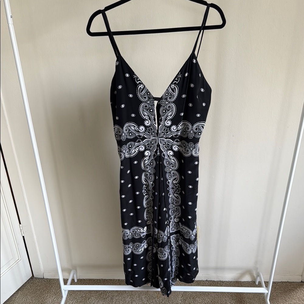 Elegant Black and White Paisley Dress